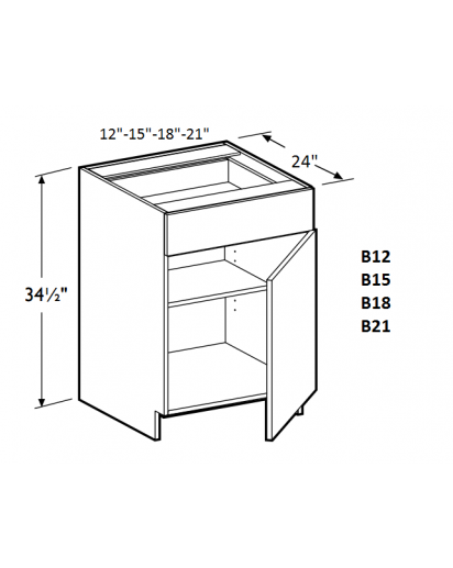 Ice White Shaker Base Cabinet 12" Wide Single Door - 1 Drawer, 1 Shelf