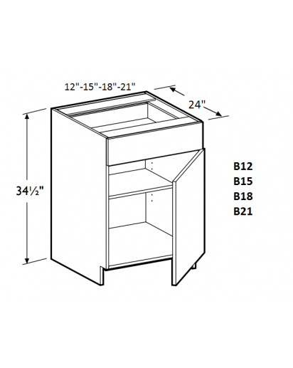 Greystone Shaker Base Cabinet 15" Wide Single Door - 1 Drawer, 1 Shelf