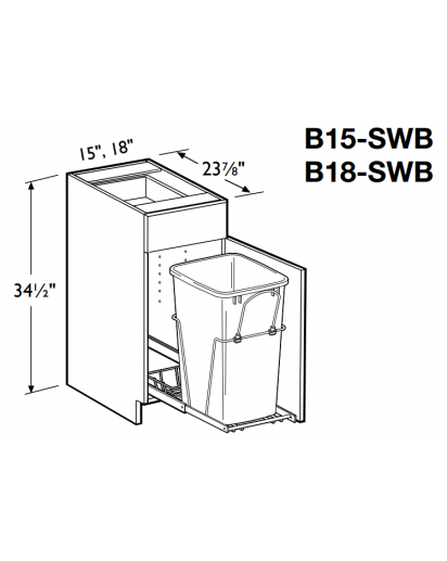Spokane Polar White Base Cabinet 15" Wide -1 Drawer, 1 Door with Single Pullout Waste Bin