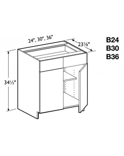 Spokane Polar White Base Cabinet 24" Wide -1 Drawer, 2 Doors, 1 Adjustable Shelf