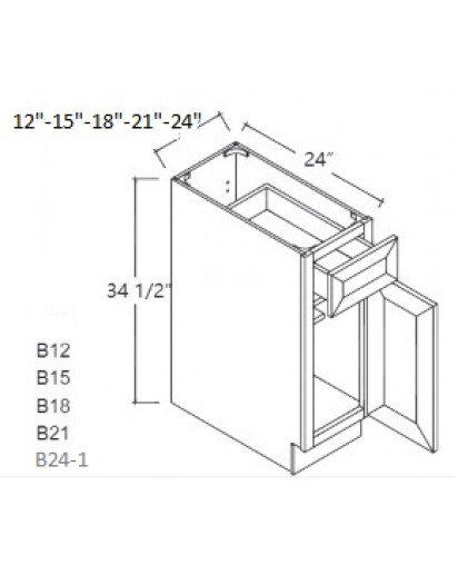 Shaker Designer White Base Cabinet-1 Drawer, 1 Door, 1 Adjustable Shelf