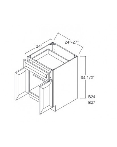 Ice White Shaker Base Cabinet 24" Wide Double Door - 1 Drawer, 1 Shelf