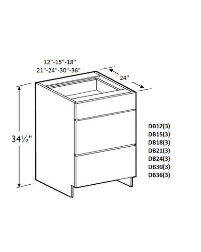 Greystone Shaker Base Cabinet 21" Wide -3 Drawers