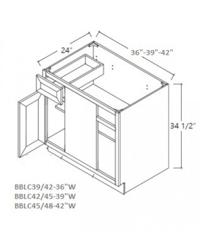 Pepper Shaker Base Blind Corner Cabinet 36" Wide -1 Door, 1 Drawer