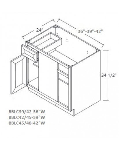Nova Light Grey Shaker Base Blind Corner Cabinet 39" Wide -1 Door, 1 Drawer
