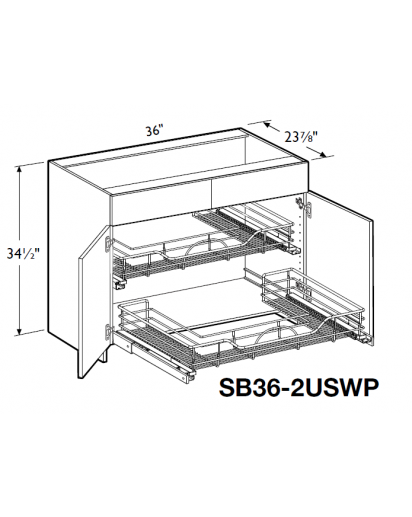 Spokane Polar White Deluxe Sink Base Cabinet 36" Wide -2 Doors, 2 U-shape Pullout