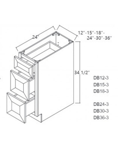 Shaker Designer White Base Drawer Cabinet-3 Drawers
