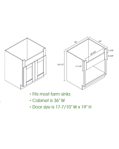 Midtown Grey Farm Sink Base Cabinet Double Door