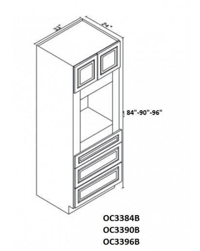 K-Cherry Glaze Oven Cabinet 90" High- 2 Upper Doors, 3 Drawers