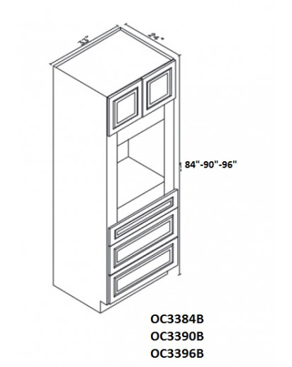 Uptown White Oven Cabinet 90" High- 2 Upper Doors, 3 Drawers