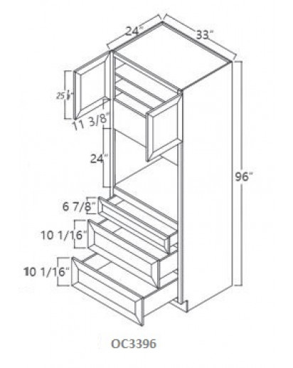 Shaker Designer White Oven Cabinet - 2 Upper Doors, 2 Adjustable Shelf, 3 Drawers