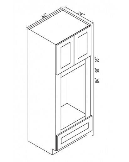 Ice White Shaker Oven Cabinet 84" High- 2 Upper Doors, 1 Drawers