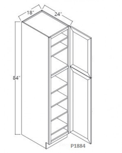Taylor White Tall Pantry, 1 Upper Door, 1 Lower Door, 4 Adjustable Shelf