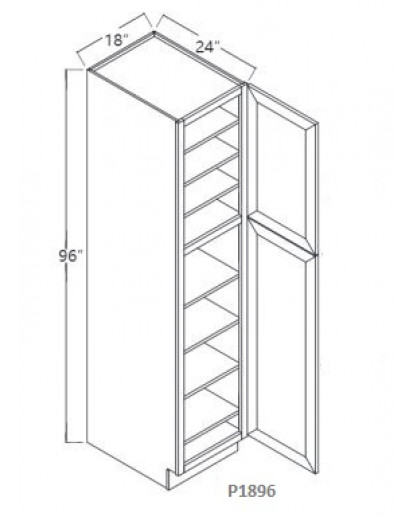 Taylor White Tall Pantry,  1 Upper Door, 1 Lower Door, 5 Adjustable Shelf