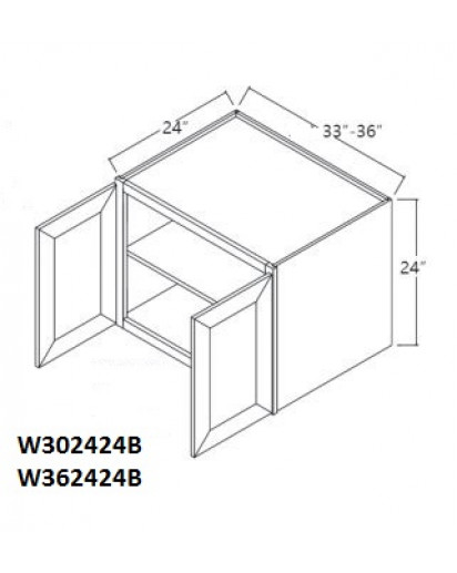 Ice White Shaker Wall Cabinet 36W x 24H x 24D Double Door with 1 Shelf