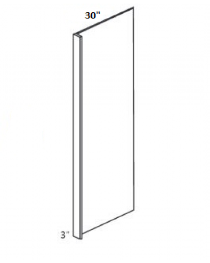 Nova Light Grey Shaker Refrigerator End Panel 30" Wide & 96" High with 3" Return