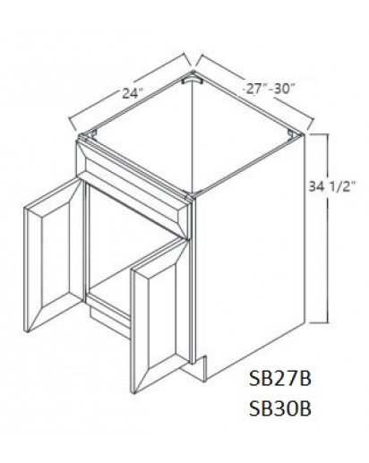 Gramercy White Sink Base Cabinet 27" Wide Double Door