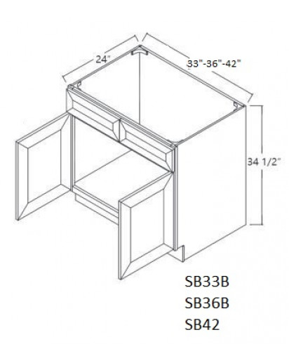 Greystone Shaker Sink Base Cabinet 33" Wide Double Door