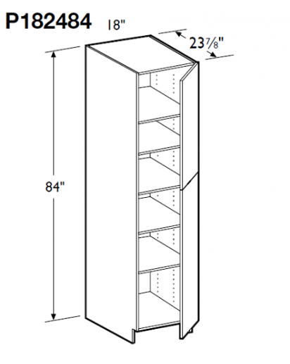 Spokane Polar White Tall Pantry Cabinet 84" High- 2 Doors, 1 Fixed and 4 Adjustable Shelves