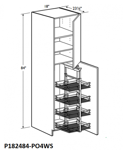 Spokane Polar White Tall Pantry Cabinet 84" High - 2 Doors, 1 Fixed and 2 Adjustable Shelves with 4 Wire Shelf Pullout