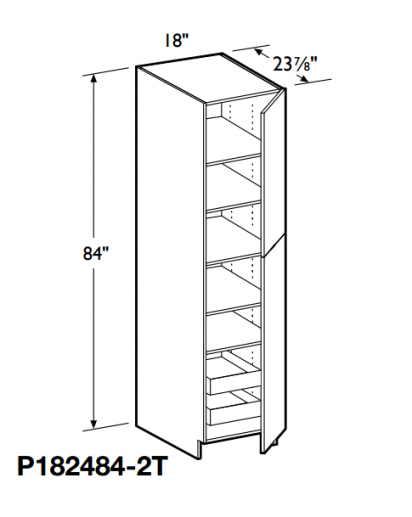 Spokane Polar White Tall Pantry Cabinet 84" High - 2 Doors, 1 Fixed and 4 Adjustable Shelves with 2 Rollout Trays
