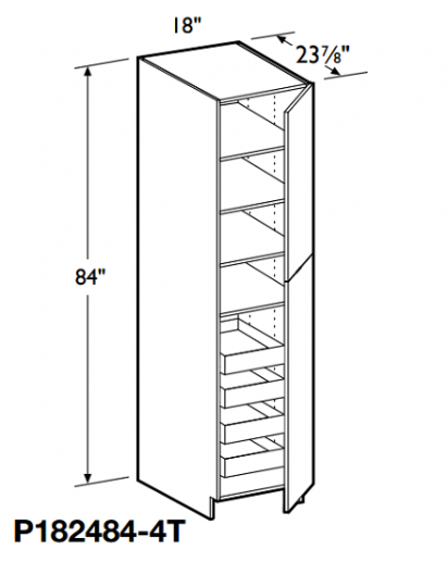 Spokane Polar White Tall Pantry Cabinet 84" High - 2 Doors, 1 Fixed and 4 Adjustable Shelves with 4 Rollout Trays