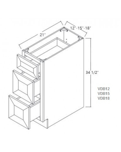 Stone Grey Shaker Vanity Drawer Base Cabinet - 3 Drawers