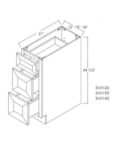 Shaker Designer White Vanity Drawer Base Cabinet - 3 Drawers