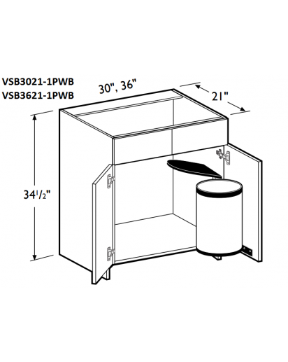Spokane Polar White Vanity Sink Base Cabinet 30" Wide - 2- Doors, 2 False Drawer Front with Pivot Waste Bin