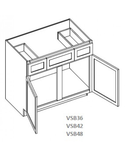 Shaker Designer White Vanity Sink Base Cabinet - 2 Drawers, 1 False Drawer, 2 Doors