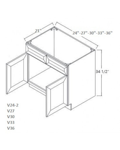 Shaker Designer White Vanity Sink Base Cabinet - 2 Dummy Drawer, 2 Doors