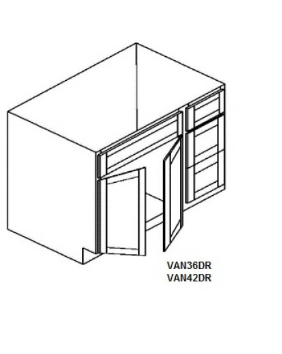 Pecan Vanity Sink Base Cabinet - 2 Dummy Drawer, 2 Drawers, 1 Door (Drawers On The Right, Doors On The Left)