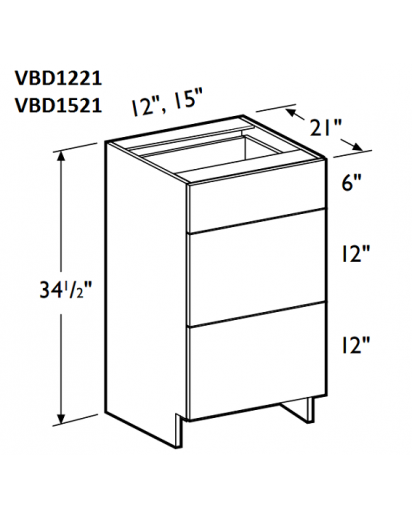 Madrid Twilight Vanity Sink Base Cabinet 12" Wide - 3 Drawers