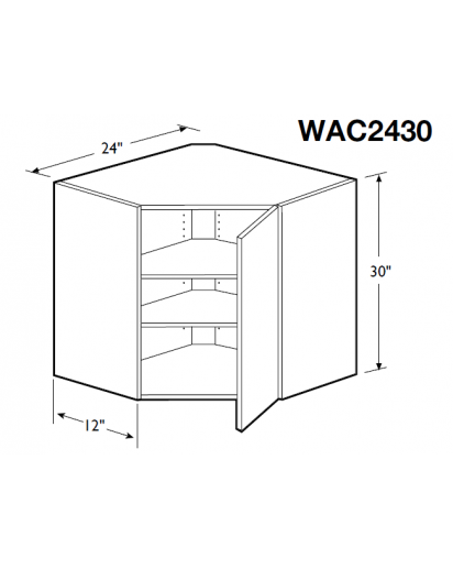 Spokane Polar White Wall Angle Corner Cabinet 24" Wide and 30" High Single Door with 2 Adjustable Shelves