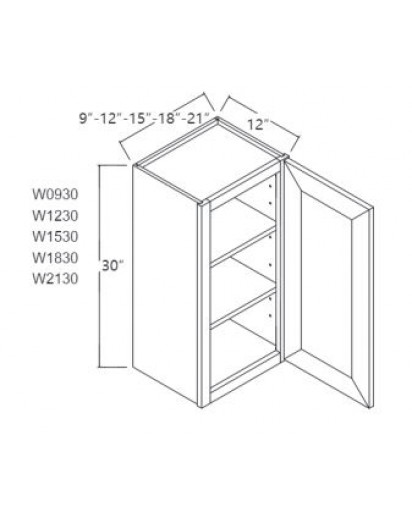 Gramercy White Wall Cabinet 12W x 30H Single Door, 2 Shelves