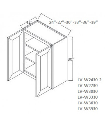 Shaker Designer White Wall Cabinet- 2 Doors, 2 Adjustable Shelves