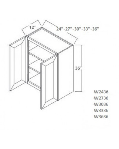 Greystone Shaker Wall Cabinet 24W x 36H Double Door with 2 Shelves