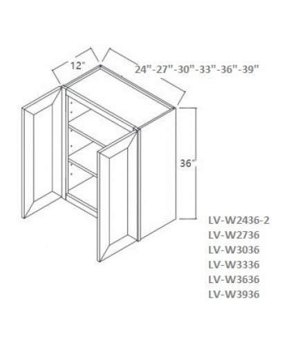 Shaker Designer White Wall Cabinet- 2 Doors, 2 Adjustable Shelves
