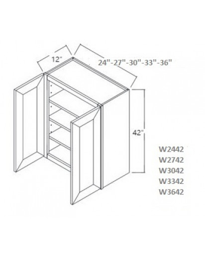 Midtown Grey Wall Cabinet 27W x 42H Double Door with 3 Shelves