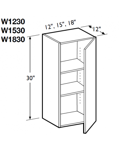 Spokane Polar White Wall Cabinet 18" Wide and 30" High - 1 Door, 2 Adjustable Shelves