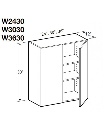 Spokane Polar White Wall Cabinet 30" Wide and 30" High - 2 Doors, 2 Adjustable Shelves