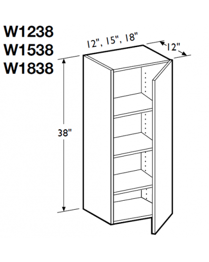 Essex Mocha Wall Cabinet 15" Wide and 38" High - 1 Door, 3 Adjustable Shelves