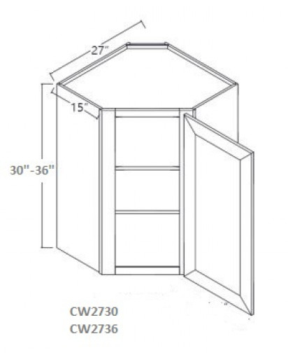 Shaker Designer White Corner Wall Cabinet-1 Door, 2 Adjustable Shelf