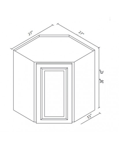 Ice White Shaker Wall Diagonal Corner 27" W x 42" H Single Door with 3 Shelves