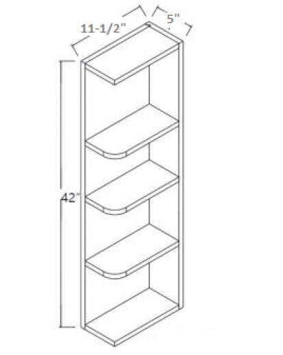 Ice White Shaker Wall & Base Open End Shelf 42" High - No Door, 3 Fixed Shelves