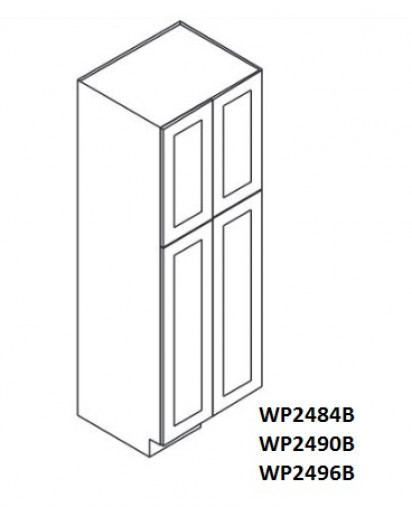 Gramercy White Tall Pantry Cabinet 24"W x 96"H - 4 Doors, 1 Fixed and 6 Adjustable Shelves