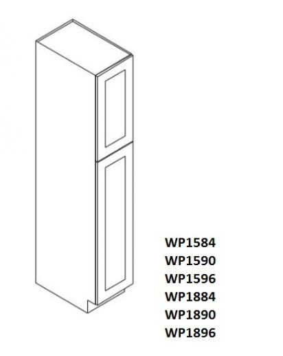 Nova Light Grey Shaker Tall Pantry Cabinet 15"W x 84"H - 2 Doors, 1 Fixed and 3 Adjustable Shelves