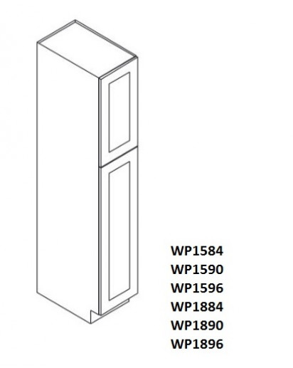 Gramercy White Tall Pantry Cabinet 18"W x 96"H - 2 Doors, 1 Fixed and 6 Adjustable Shelves