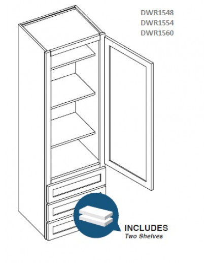 Shaker Designer White Wall Tower - 1 Door, 3 Drawers, 2 Adjustable Shelves