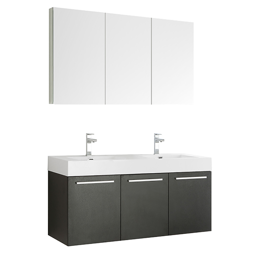 Fresca Vista 60 Black Wall Hung Double Sink Modern Bathroom